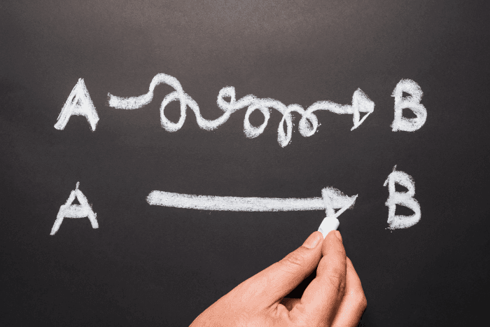 Blackboard with A and B written in chalk with wiggly arrow between the letters